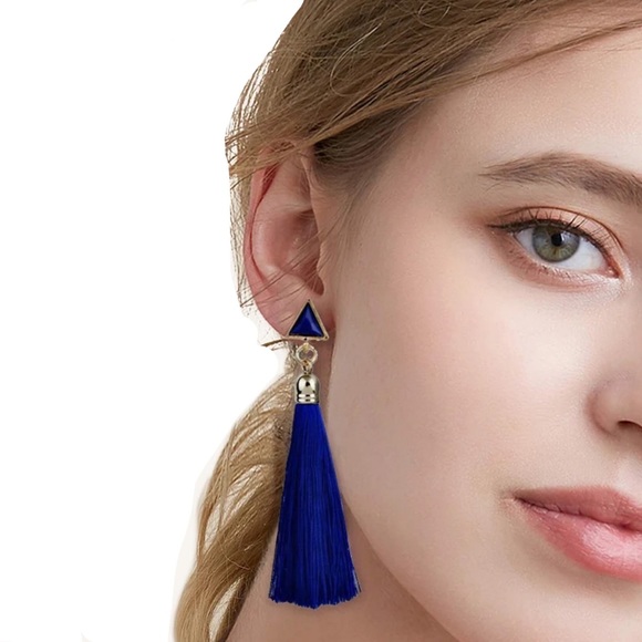 Bohemian Long Tassel Triangle Stud Earrings - Picture 2 of 13